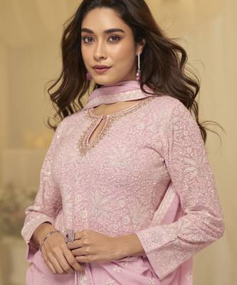 Pink georgette sequins sharara suit set 2