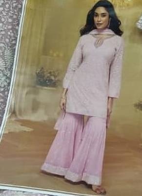 Pink georgette sequins sharara suit set 3