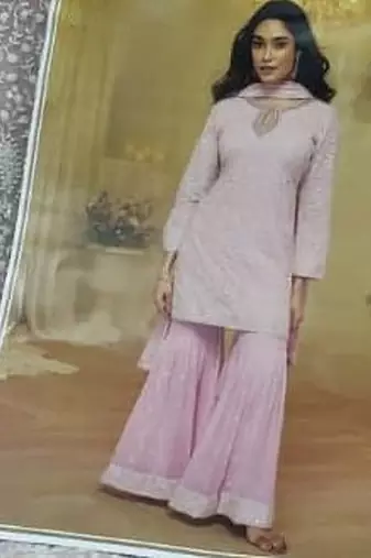 Pink georgette sequins sharara suit set