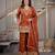 Copper sindoori satin silk blend embroidered palazzo suit