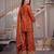 Copper sindoori satin silk blend embroidered palazzo suit