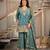 Teal blue sindoori satin silk blend embroidered palazzo suit
