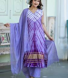 Abstract Printed V-Neck Pure Silk Kurta With Trousers & Dupatta