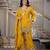 Yellow sindoori satin silk blend embroidered palazzo suit