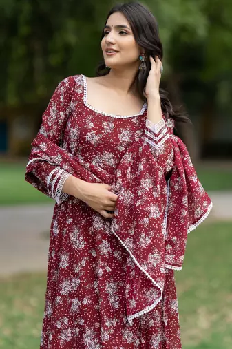 Women Floral Printed Empire Gotta Patti Kurta with Trousers & With Dupatta