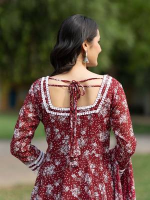 Women Floral Printed Empire Gotta Patti Kurta with Trousers & With Dupatta 7