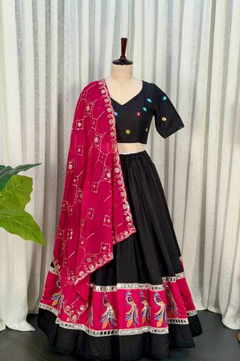  Embroidered Lehenga Choli with Dupatta- Full stitched free size