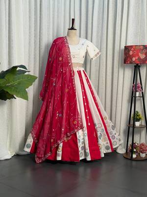White  Lehenga Choli with Pink Embroidered Dupatta- Full stitched free size 1