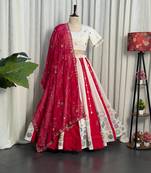 White  Lehenga Choli with Pink Embroidered Dupatta- Full stitched free size