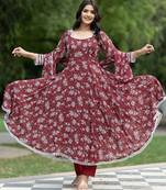 Floral Printed Georgette Empire Kurta With Trousers & Dupatta