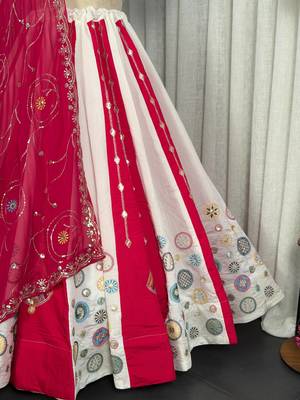 White  Lehenga Choli with Pink Embroidered Dupatta- Full stitched free size 3