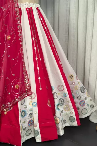White  Lehenga Choli with Pink Embroidered Dupatta- Full stitched free size