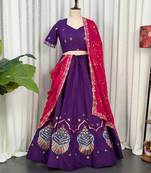  Purple Roman Silk Lehenga Choli- Full stitched free size