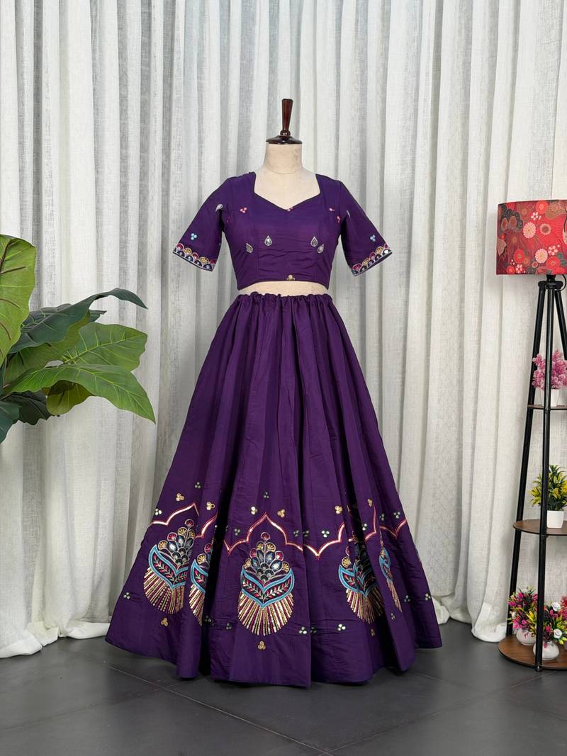  Purple Roman Silk Lehenga Choli- Full stitched free size