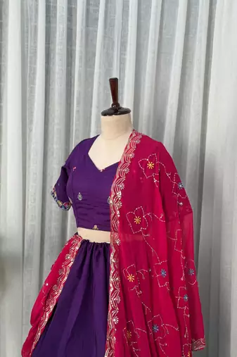  Purple Roman Silk Lehenga Choli- Full stitched free size