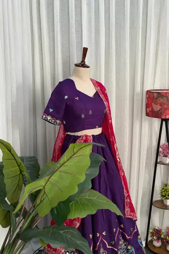  Purple Roman Silk Lehenga Choli- Full stitched free size