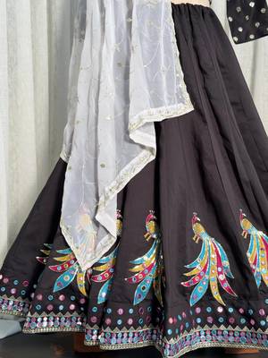  Black Lehenga Choli with Peacock Embroidery & Mirror Work- Full stitched free size 4