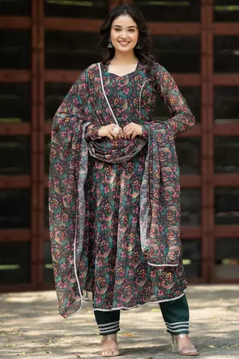 Women Floral Printed Empire Gotta Patti Kurta with Trousers & With Dupatta