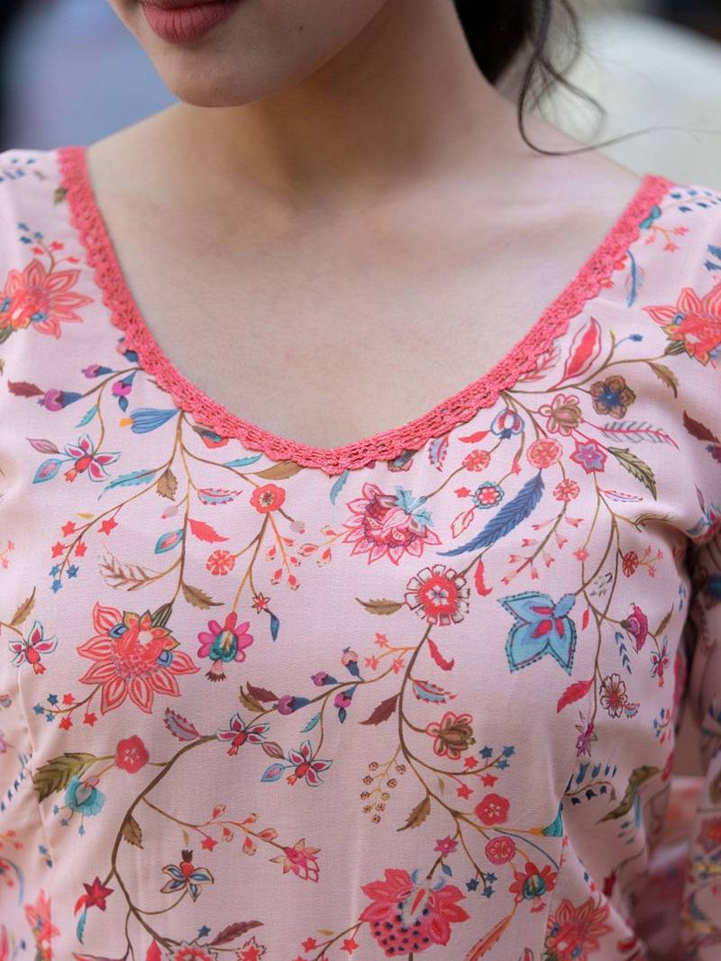 Women Floral Printed Empire Kurta with Trousers & With Dupatta