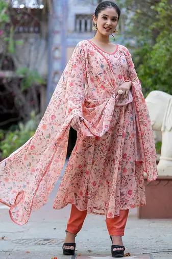 Women Floral Printed Empire Kurta with Trousers & With Dupatta