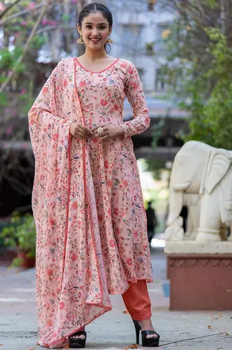 Women Floral Printed Empire Kurta with Trousers & With Dupatta
