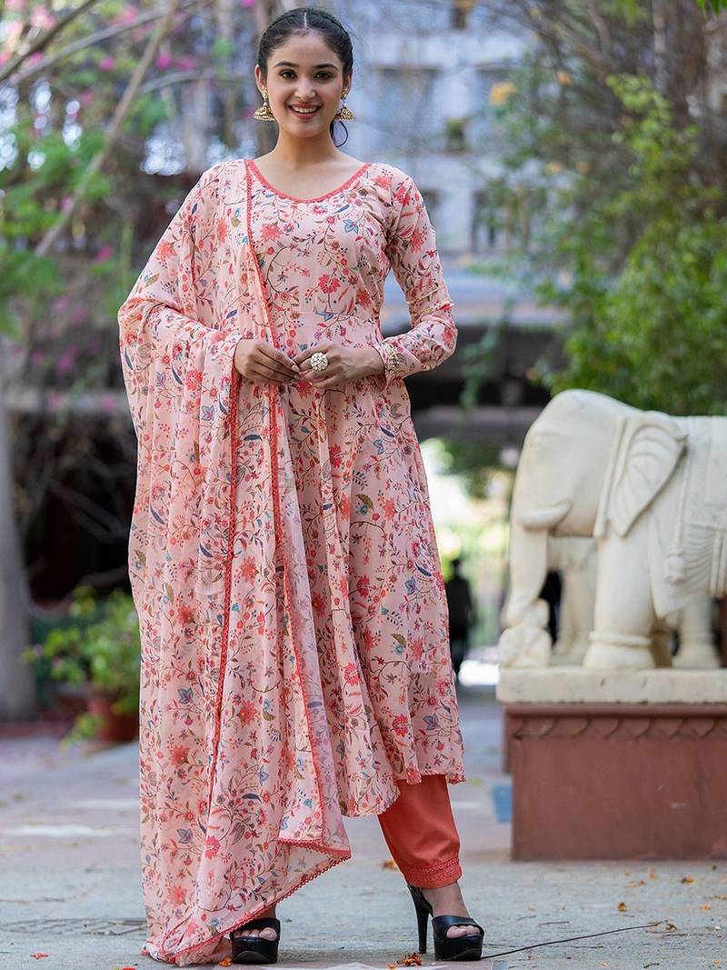 Women Floral Printed Empire Kurta with Trousers & With Dupatta