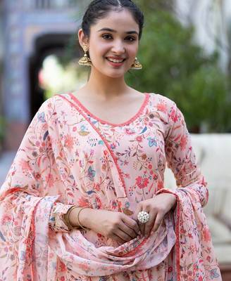 Women Floral Printed Empire Kurta with Trousers & With Dupatta 6