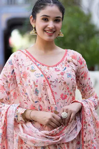 Women Floral Printed Empire Kurta with Trousers & With Dupatta