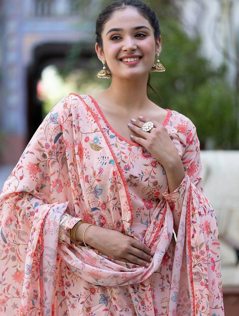 Women Floral Printed Empire Kurta with Trousers & With Dupatta