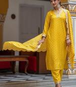 Women Bandhani Embroidered Regular Sequinned Kurta with Trousers & With Dupatta