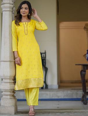 Floral Woven Design Regular Thread Work Straight Kurta With Trousers & Dupatta 5