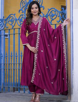 Floral Embroidered Empire Sequinned Kurta With Trouser & Dupatta 1