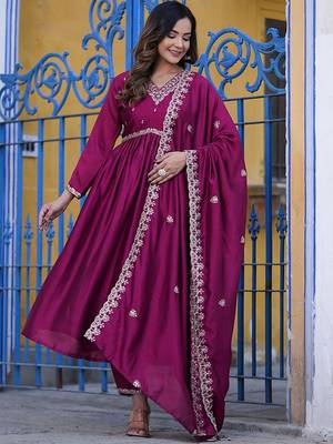 Floral Embroidered Empire Sequinned Kurta With Trouser & Dupatta 6