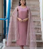 Sweetheart Neck Regular Thread Work Pure Silk Kurta With Trousers & Dupatta