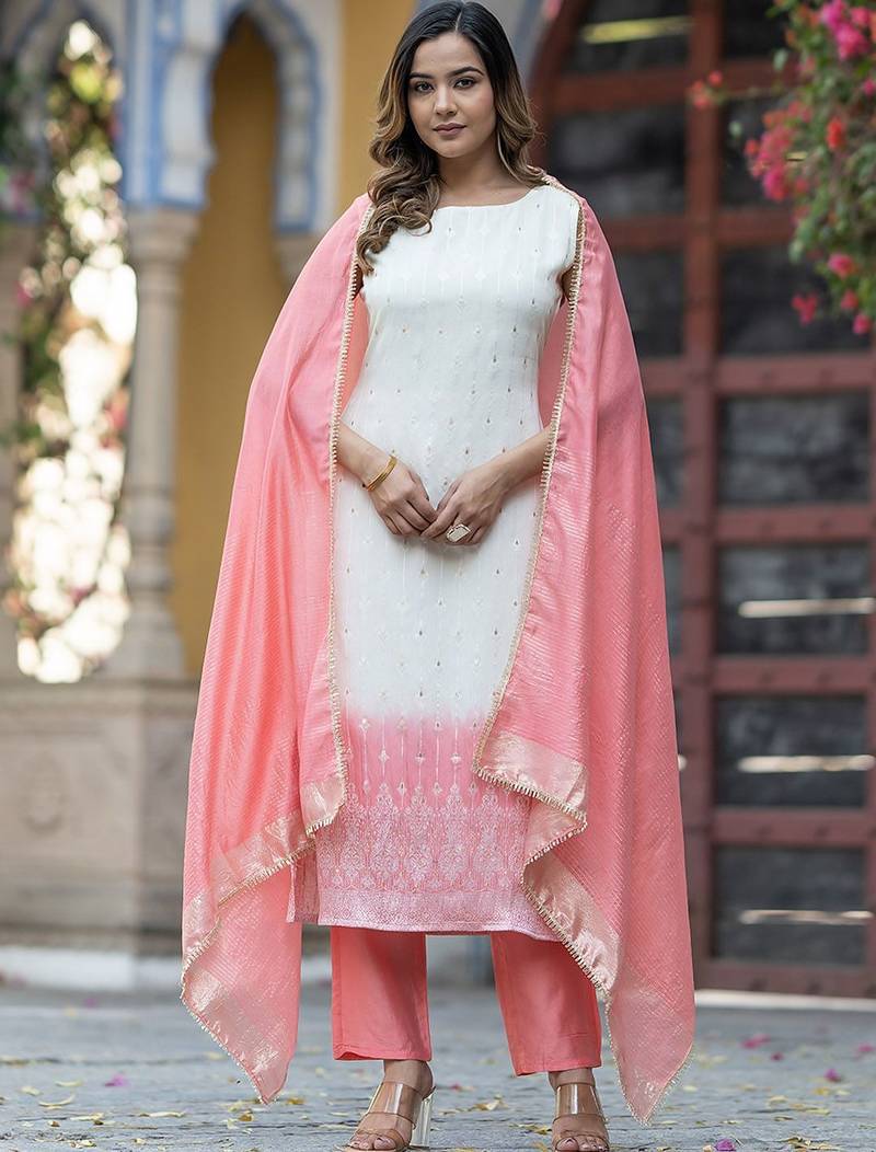Ethnic Motifs Regular Pure Silk Kurta with Trousers & With Dupatta