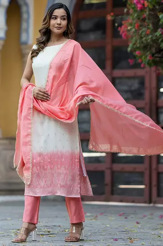 Ethnic Motifs Regular Pure Silk Kurta with Trousers & With Dupatta