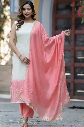 Ethnic Motifs Regular Pure Silk Kurta with Trousers & With Dupatta