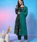 Floral Printed Empire Gotta Patti Kurta with Trousers & Dupatta