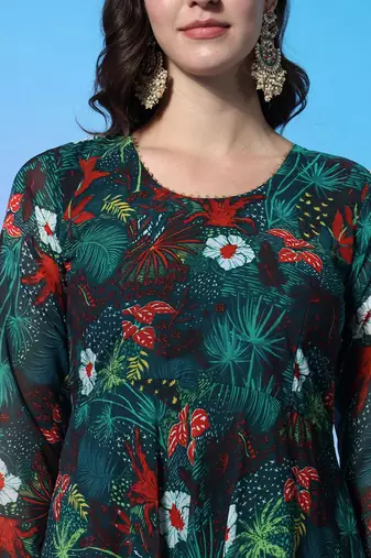 Floral Printed Empire Gotta Patti Kurta with Trousers & Dupatta
