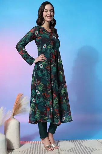 Floral Printed Empire Gotta Patti Kurta with Trousers & Dupatta