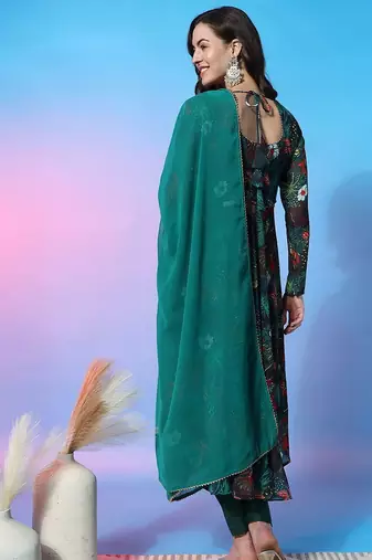 Floral Printed Empire Gotta Patti Kurta with Trousers & Dupatta