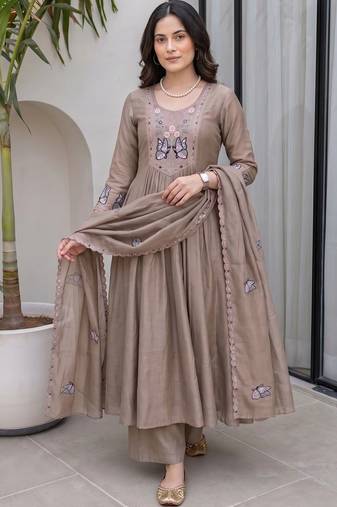 Women Ethnic Motifs Embroidered Regular Thread Work Kurta with Palazzos & With Dupatta