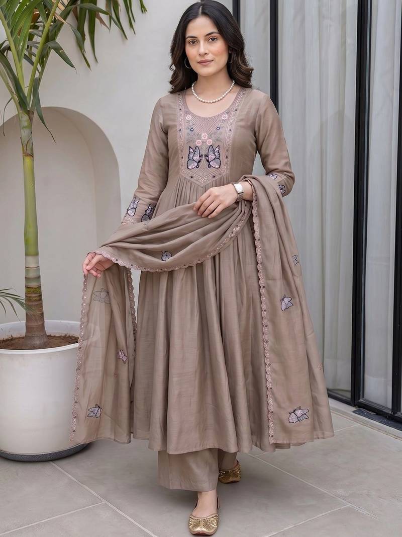 Women Ethnic Motifs Embroidered Regular Thread Work Kurta with Palazzos & With Dupatta