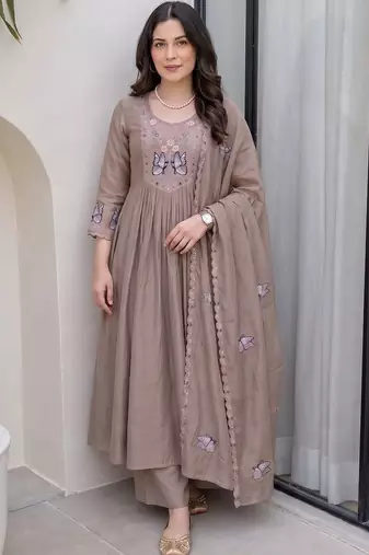 Women Ethnic Motifs Embroidered Regular Thread Work Kurta with Palazzos & With Dupatta