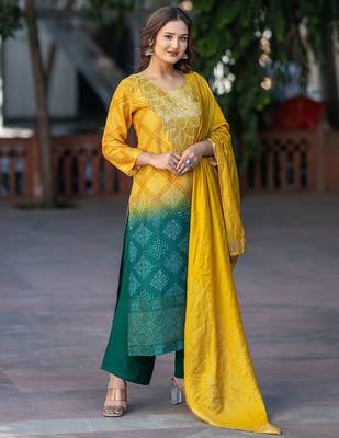 Women Ethnic Motifs Dyed Regular Sequinned Kurta with Palazzos & With Dupatta 1