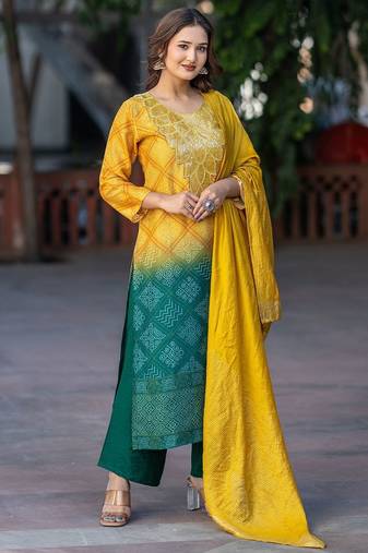 Women Ethnic Motifs Dyed Regular Sequinned Kurta with Palazzos & With Dupatta