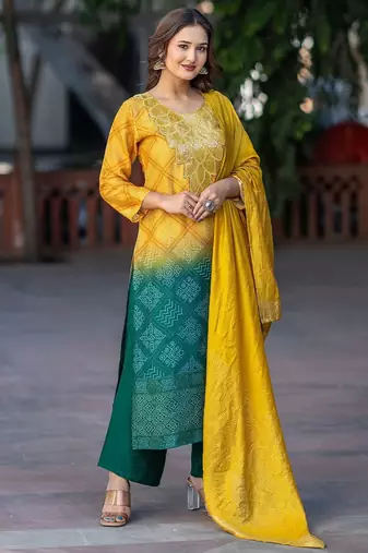 Women Ethnic Motifs Dyed Regular Sequinned Kurta with Palazzos & With Dupatta