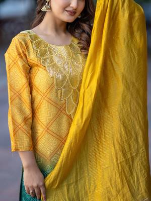 Women Ethnic Motifs Dyed Regular Sequinned Kurta with Palazzos & With Dupatta 2