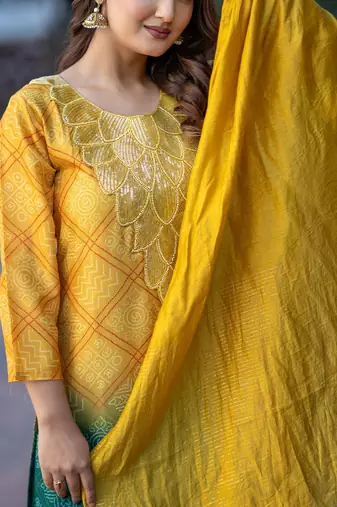 Women Ethnic Motifs Dyed Regular Sequinned Kurta with Palazzos & With Dupatta