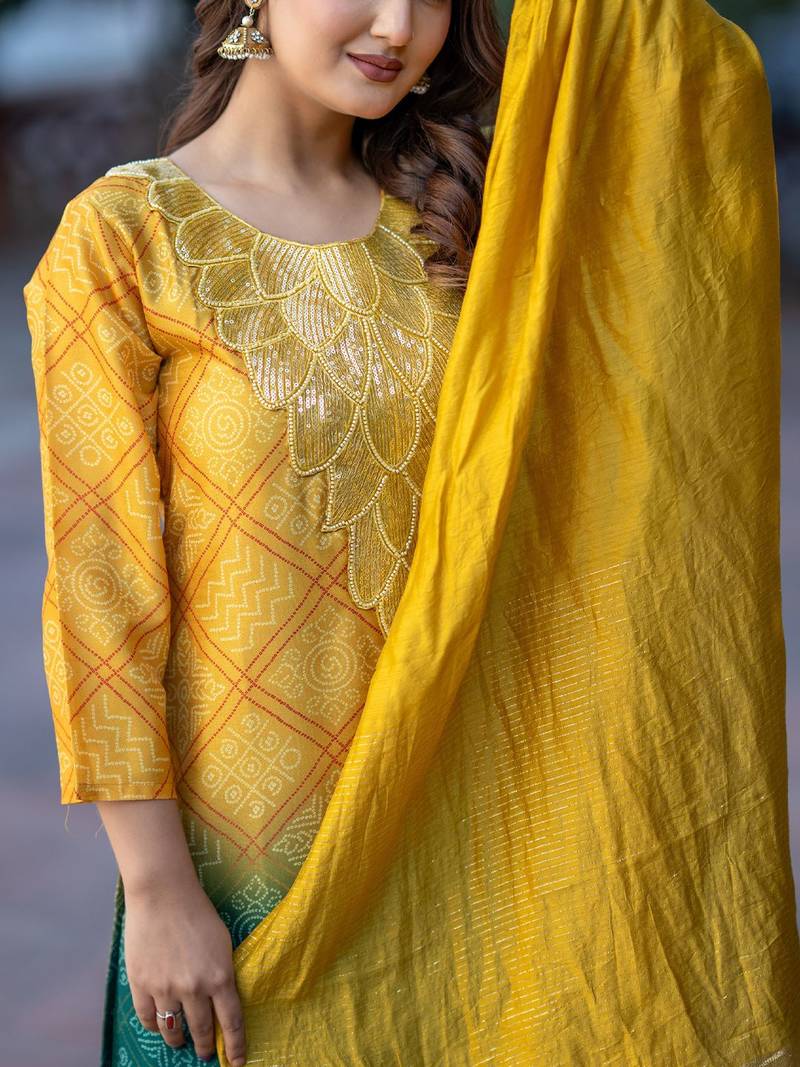 Women Ethnic Motifs Dyed Regular Sequinned Kurta with Palazzos & With Dupatta